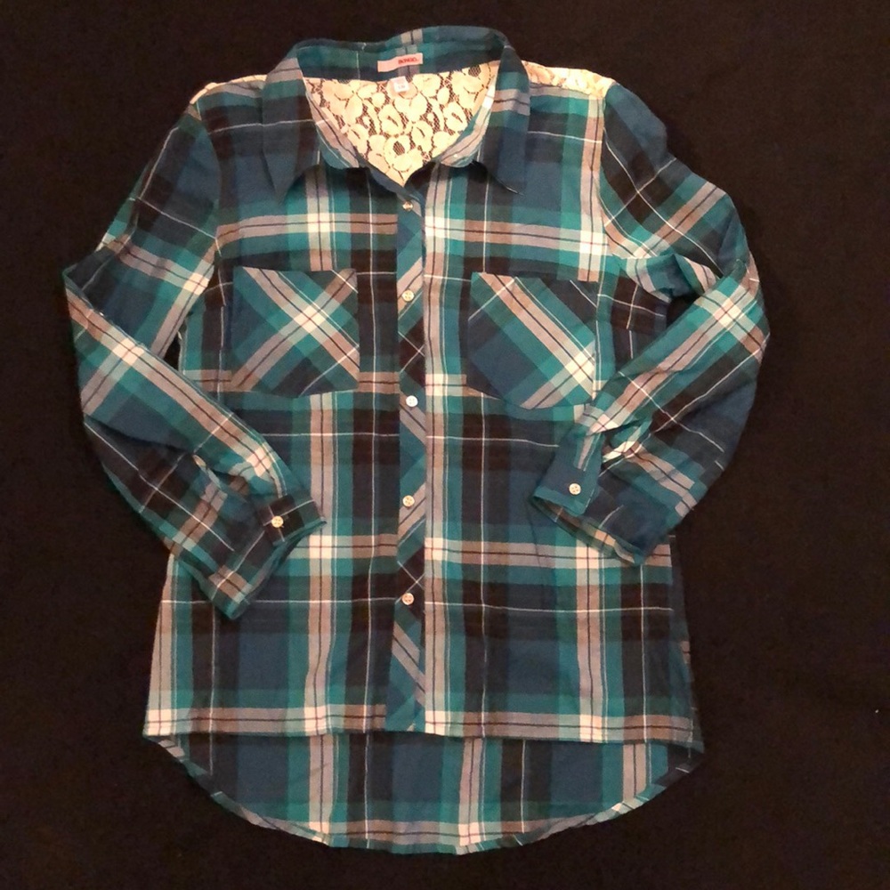 Bongo Button Down Plaid Shirt with Lace Feature
